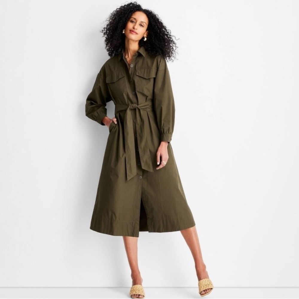 Stylish Olive Button Down Dress